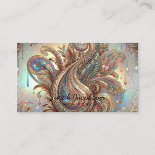 Tarjeta De Visita Opal de lujo con estampado de paisley y diamante