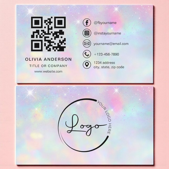 Tarjeta De Visita Opal Glitter Minimalist QR Code (Subido por el creador)
