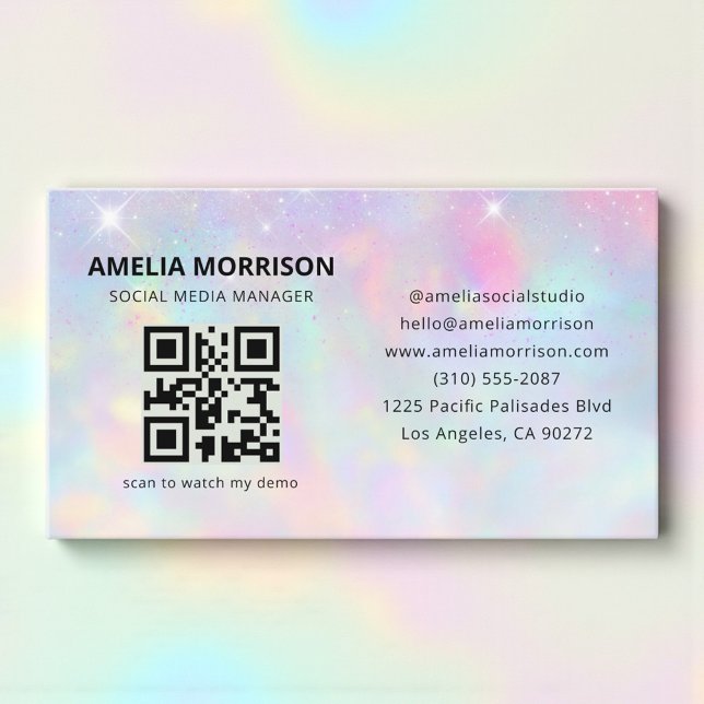 Tarjeta De Visita Opal Glitter QR Code Minimalist Professional (Subido por el creador)