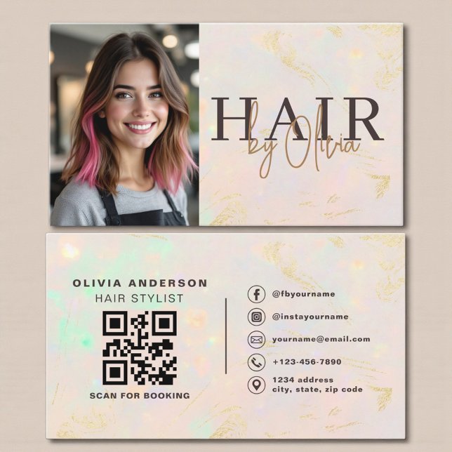 Tarjeta De Visita Opal Hair Stylist Photo QR Code  (Subido por el creador)