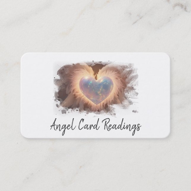 Tarjeta De Visita *~* Opal Heart Gold QR Angel Wings AP78 WHITE (Anverso)