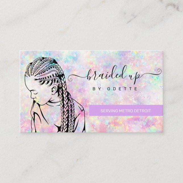 Tarjeta De Visita Opal Holographic Hair Brailist Stylist  (Anverso)