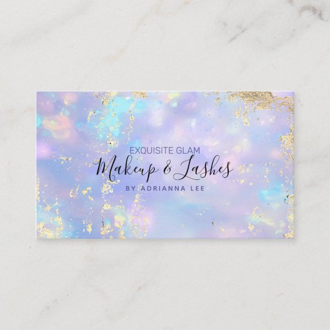 Tarjeta De Visita Opal Holographic MUA Beauty Salon Makeup Artista (Anverso)