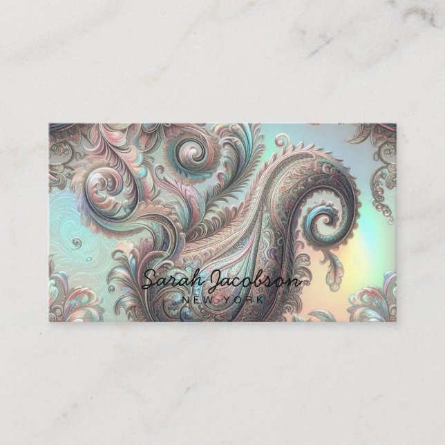 Tarjeta De Visita Opal Paisley de Lujo (Anverso)