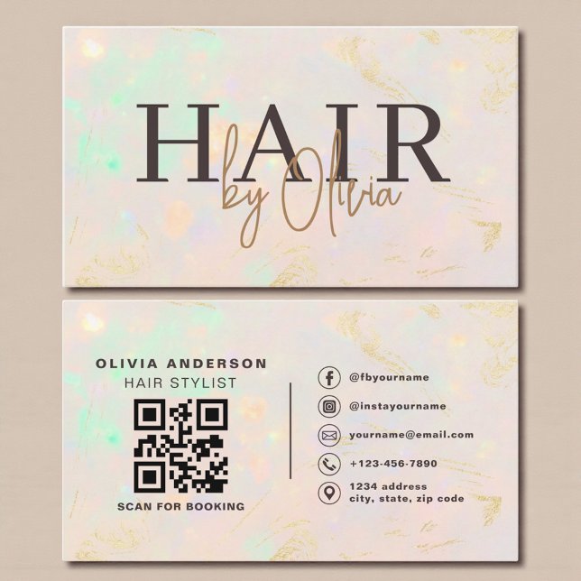 Tarjeta De Visita Opal QR Code Hair Stylist Modern (Subido por el creador)