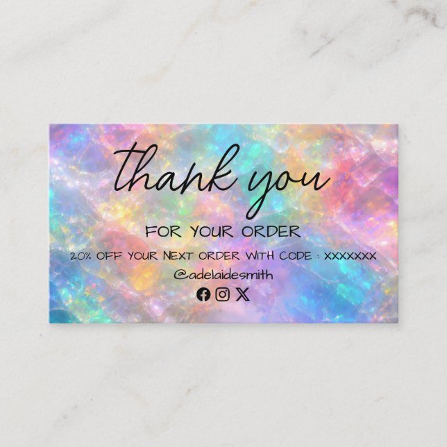 Tarjeta De Visita opal stone thank you business card (Anverso)