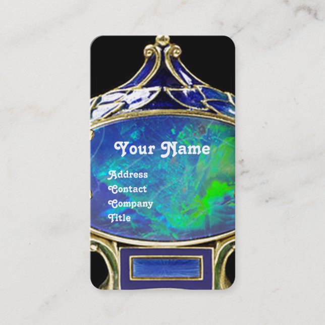 TARJETA DE VISITA OPAL VERDE AZUL, MONOGRAMA DE ORO ART NOUVEAU (Anverso)