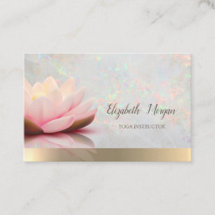 Tarjeta De Visita Opalo Holográfico Dorado Elegante, Loto, Yoga