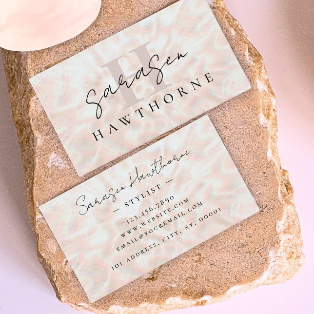 Tarjeta De Visita Ópalo Rosa de Piedra Óptica Monograma Nombre de gu (Subido por el creador)