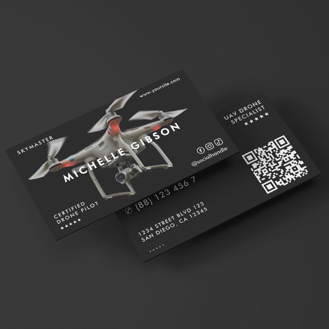 Tarjeta De Visita Operador de dron mínimo UAV profesional gris oscur (Minimal Drone Operator UAV Professional Black Business Card
)
