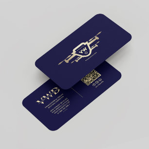 Tarjeta De Visita Operador de drones de oro moderno Monograma azul m