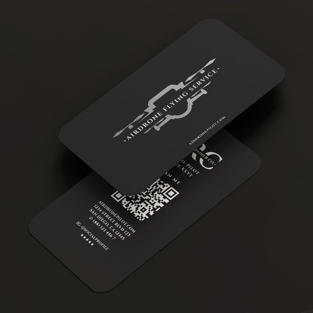Tarjeta De Visita Operador de drones piloto UAV negro plateado moder (Drone Operator UAV Pilot Black Silver Modern Business Card
)