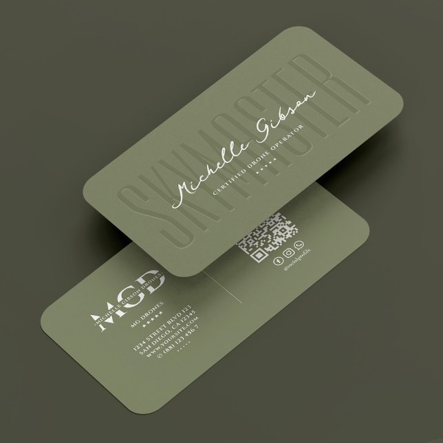 Tarjeta De Visita Operador piloto de drones UAV Elegant Sage Modern (UAV Drone Pilot Operator Elegant Sage Modern Business Card
)