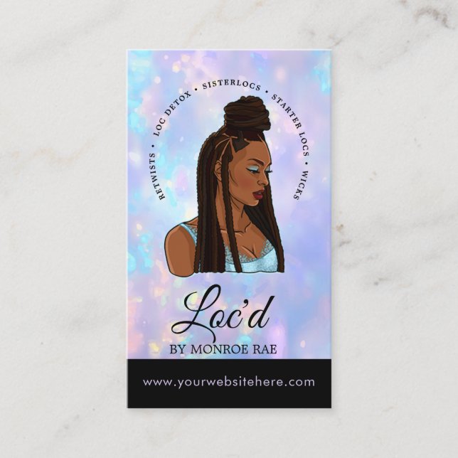 Tarjeta De Visita Óptica de Belleza Elegante Locticista/Loc y Salón  (Anverso)