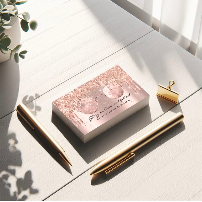 Tarjeta De Visita Óptica Optometrist Eyeglasses Rosa Gold (Eyewear Optical Optometrist Eyeglasses Rose Gold Business Card)