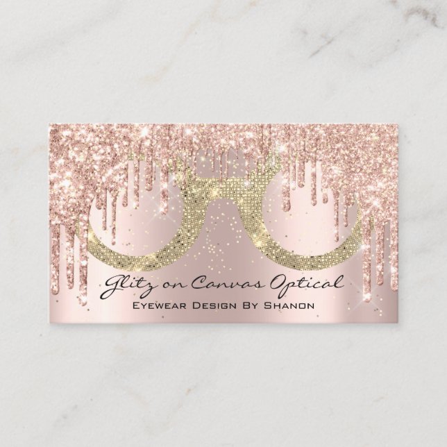 Tarjeta De Visita Óptica Optometrist Eyeglasses Rosa Gold (Anverso)