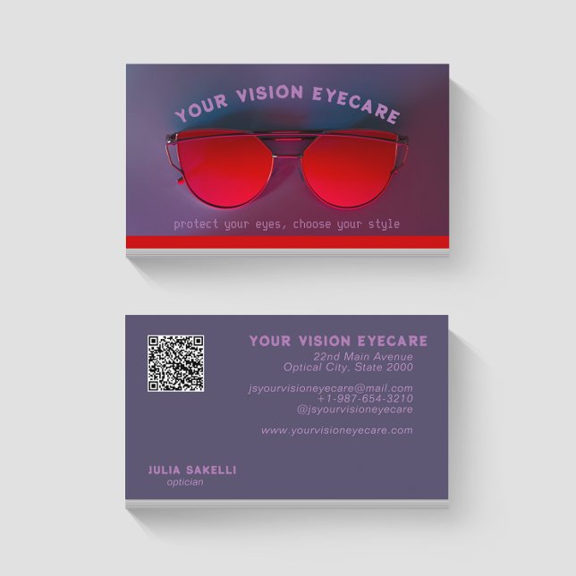 Tarjeta de visita óptica para gafas de sol rojas (Subido por el creador)