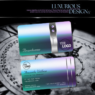 Tarjeta De Visita Óptica plateada Metalizado de gradiente púrpura 