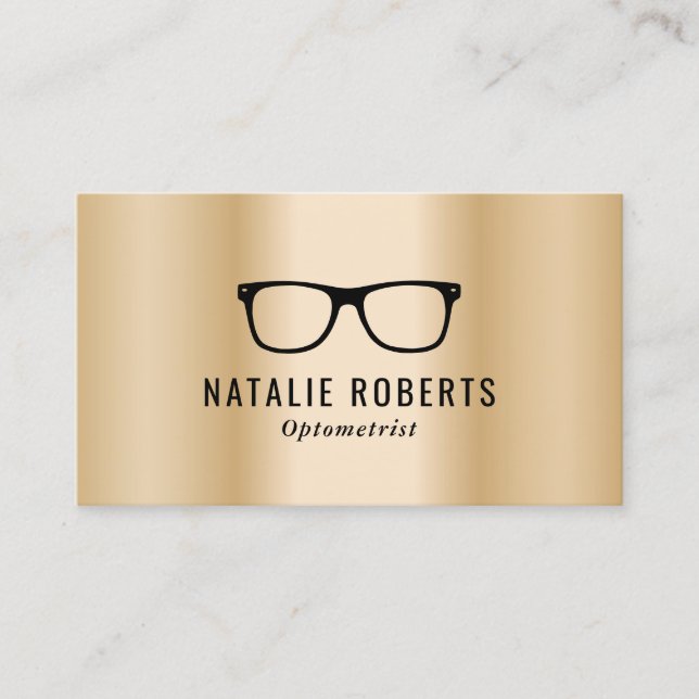 Tarjeta De Visita Optometrist Eye Glasses Metálico de Oro Moderno (Anverso)