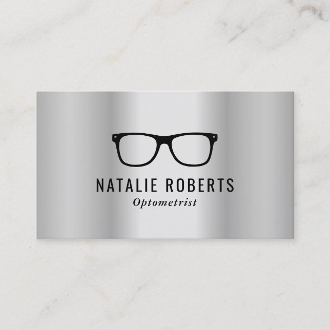 Tarjeta De Visita Optometrist Eye Glasses Metálico Plata Moderna (Anverso)