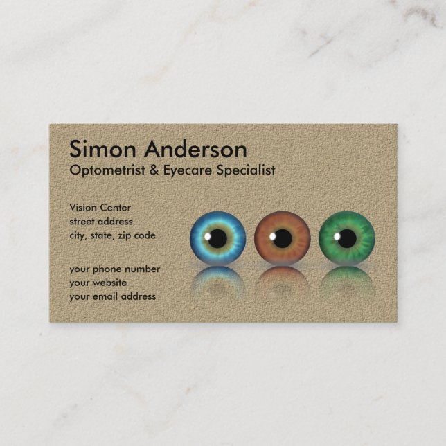 Tarjeta De Visita Optometrist Profesional Kraft Optometrist Eyeballs (Anverso)