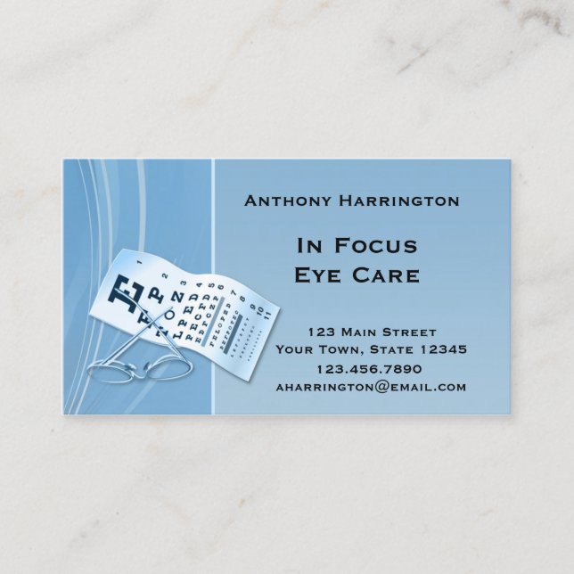Tarjeta De Visita Optometrista azul moderno (Anverso)