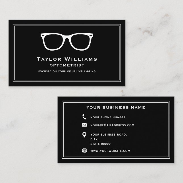 Tarjeta De Visita Optometrista Blanco Negro Oftalmólogo (Anverso / Reverso)
