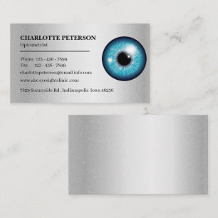 Tarjeta De Visita Optometrista moderno de metal plateado y globo ocu