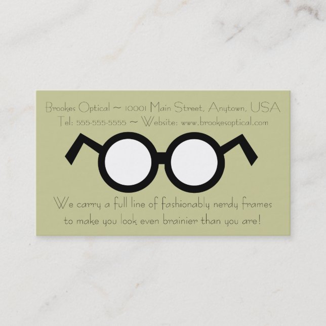 Tarjeta De Visita Optometrista Moderno Nerdy Ronda Gafas Negras (Anverso)