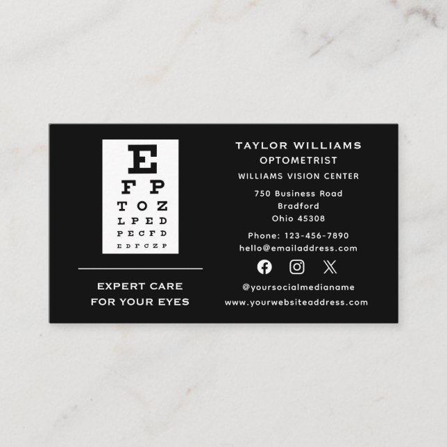 Tarjeta De Visita Optometrista oftalmólogo de medios sociales (Anverso)