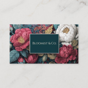 Tarjeta De Visita Opulenta Peonía Blanca Carmesí Botánica Oscura Vin