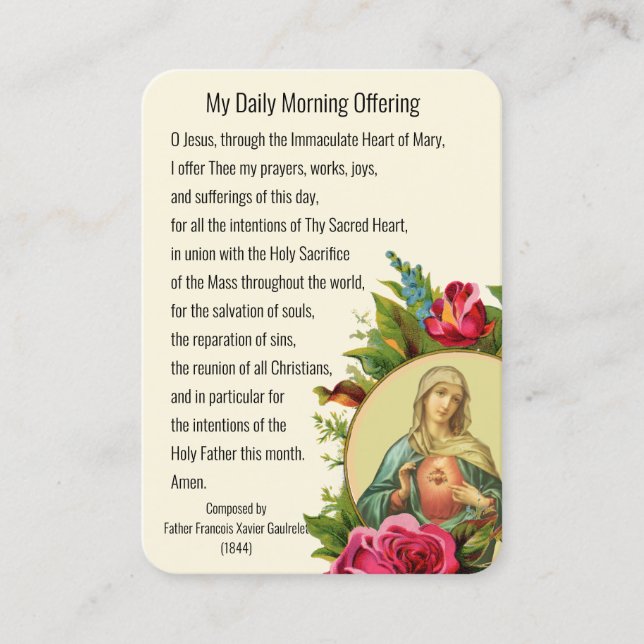 Tarjeta De Visita Oración Católica Mañana Ofreciendo Virgen María Je (Anverso)