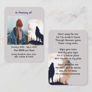Tarjeta De Visita Oración conmemorativa cristiana Lone Wolf Howling 