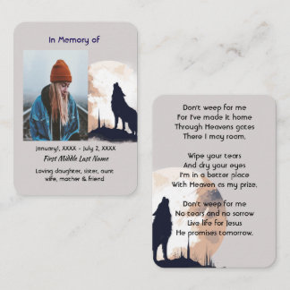 Tarjeta De Visita Oración conmemorativa cristiana Lone Wolf Howling 