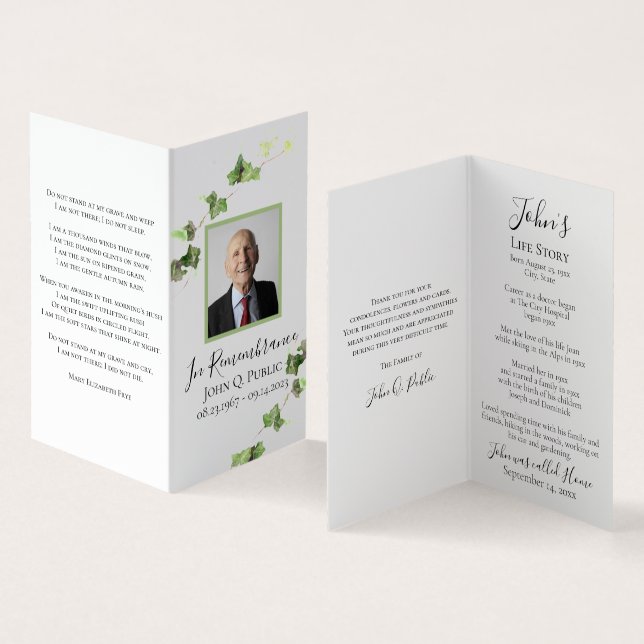 Tarjeta De Visita Oración conmemorativa del funeral de vino inglés (Interior y exterior)