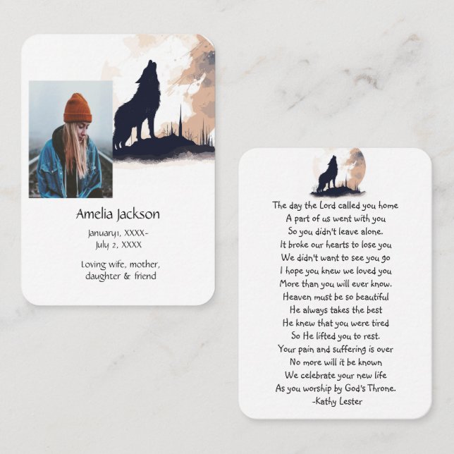 Tarjeta De Visita Oración conmemorativa Lone Wolf Howling Animal (Anverso / Reverso)