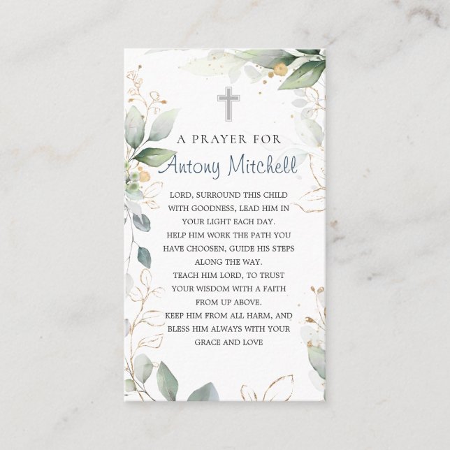Tarjeta De Visita Oración de Foliage Cross Baptism (Anverso)