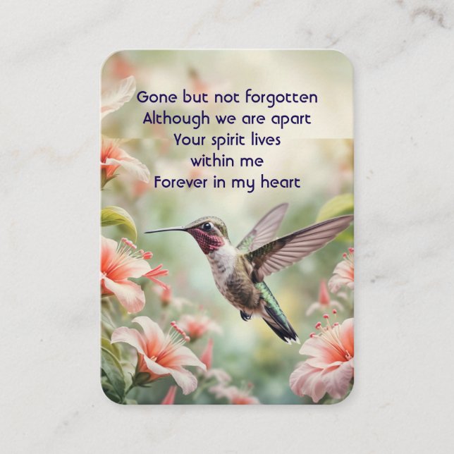 Tarjeta De Visita Oración de fotos conmemorativas Keepsake Hummingbi (Anverso)