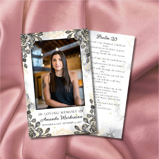 Tarjeta De Visita Oración de funerales de mármol floral negro y dora