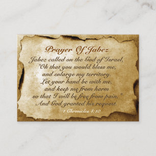 Tarjeta De Visita Oración de Jabez 1 Crónicas 4:10, Biblia Verse