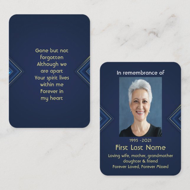 Tarjeta De Visita Oración fotográfica conmemorativa Elegante azul y  (Anverso / Reverso)