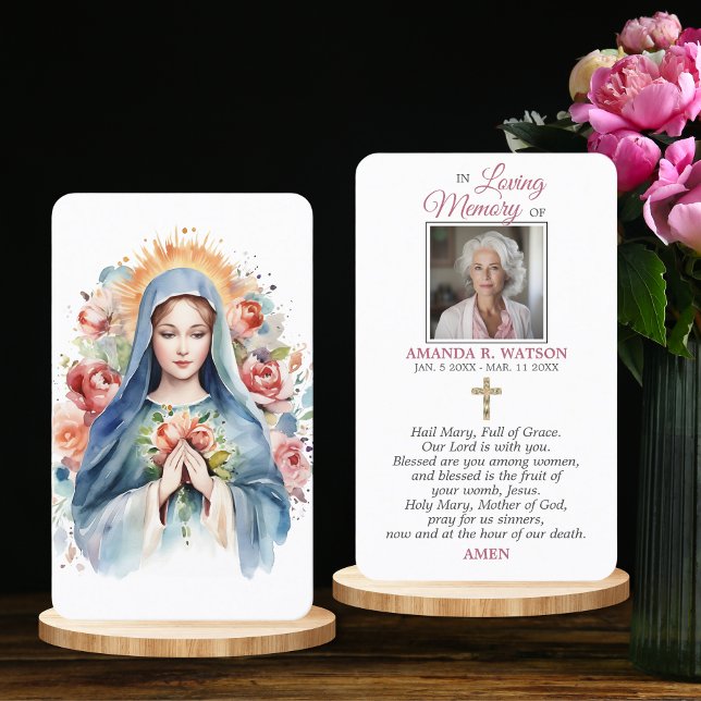 Tarjeta De Visita Oración religiosa católica Virgin Mary Cross Flora (Religious Prayer Virgin Mary Cross Floral  PHOTO Business Card)