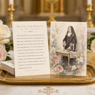 Tarjeta De Visita Oración Vintage de Santa Teresa para Sacerdotes Fl