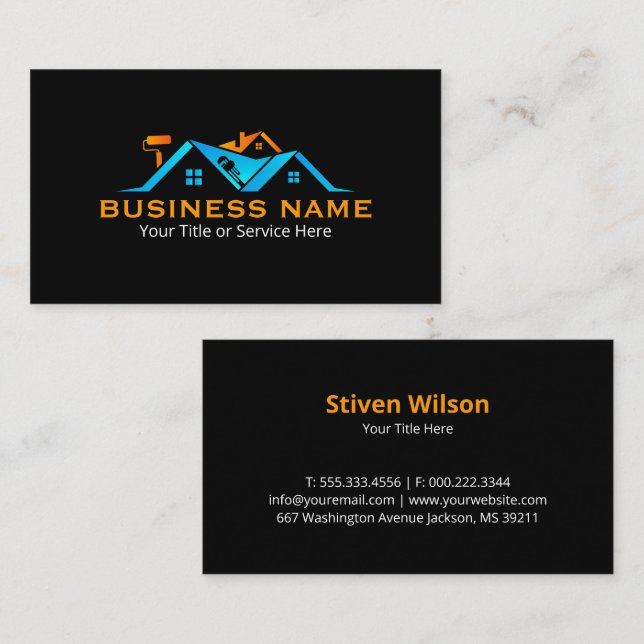 Tarjeta De Visita Orange & Blue Roofing Remodeling Manitas (Anverso / Reverso)