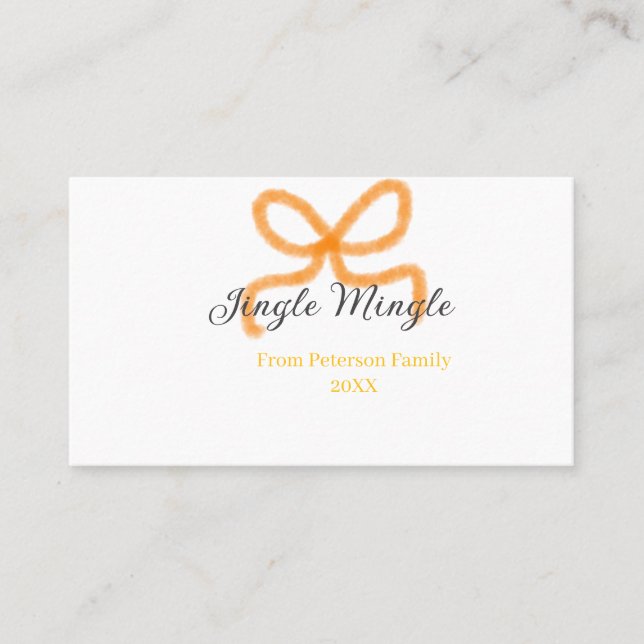 Tarjeta De Visita Orange bow jingle Mingle retro boho family namdate (Anverso)