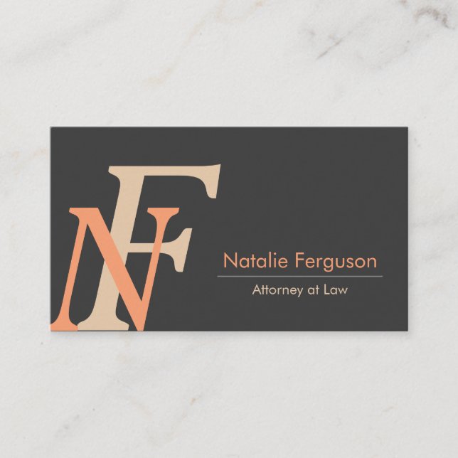 Tarjeta De Visita Orange grey elegant initials upper case letters (Anverso)