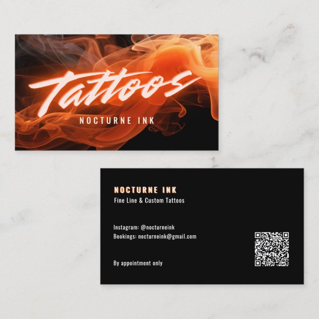 Tarjeta De Visita Orange Neon & Smoke Tattoo Artist QR Code (Anverso / Reverso)
