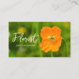 Tarjeta De Visita Orange Poppy Flower Summer Green Photo Florist