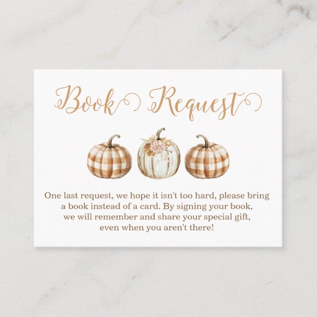 Tarjeta De Visita Orange Pumpkin Baby Shower Book Request Insert (Anverso)
