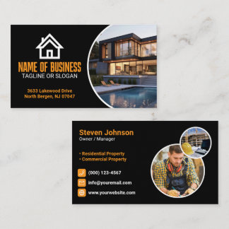 Tarjeta De Visita Orange White Renovation Contractor Builder